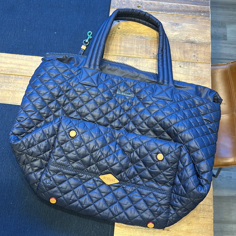 MZ Wallace Quilted Black Bag with Gold Accents